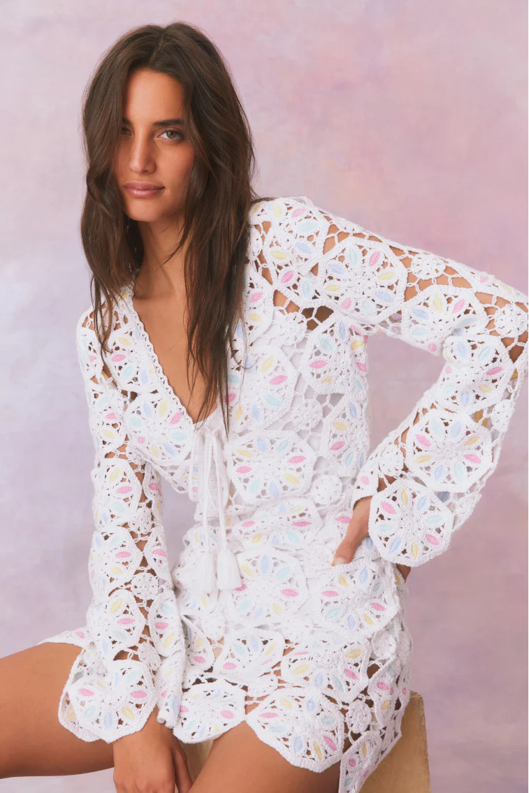 Poemes Multi Colored Crochet Mini Dress - Store Citys