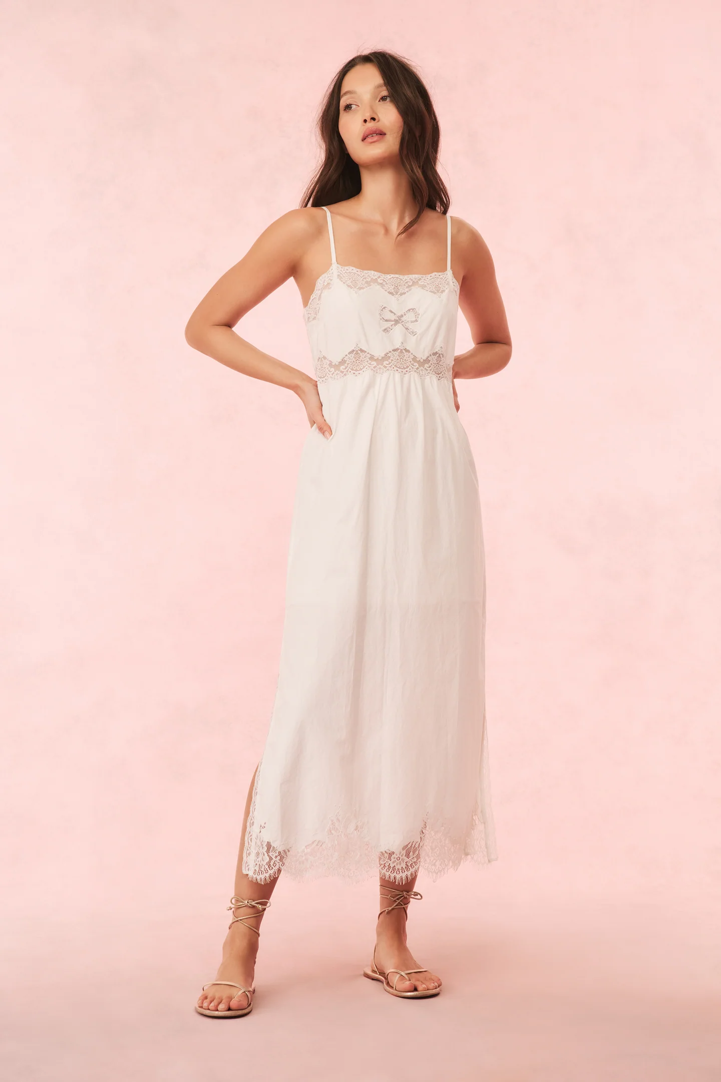 Vinca Cotton Lace Bow Midi Dress - Store Citys