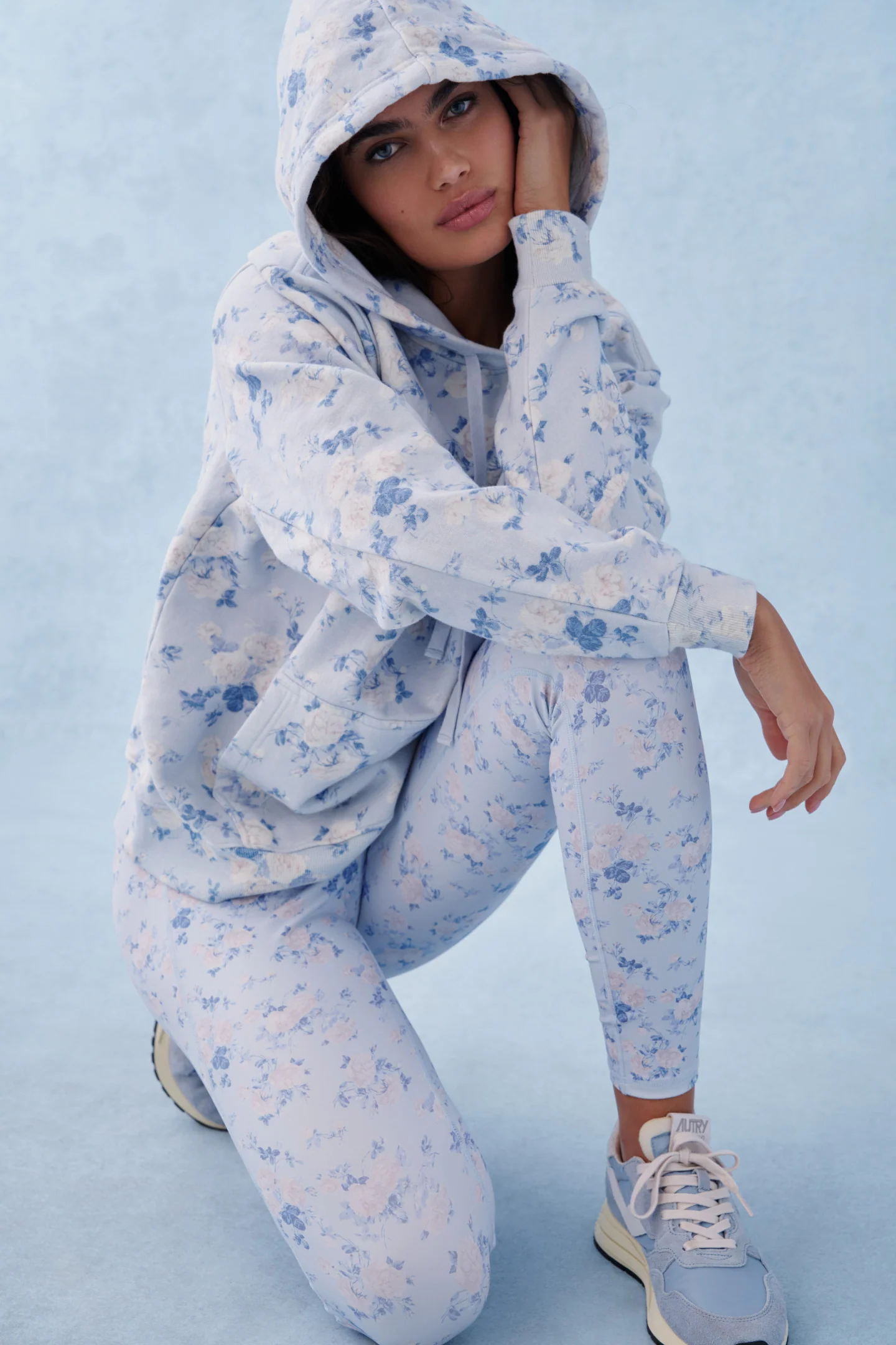 Nacova Floral Cotton Hoodie - WHISPER BLUE - Store Citys