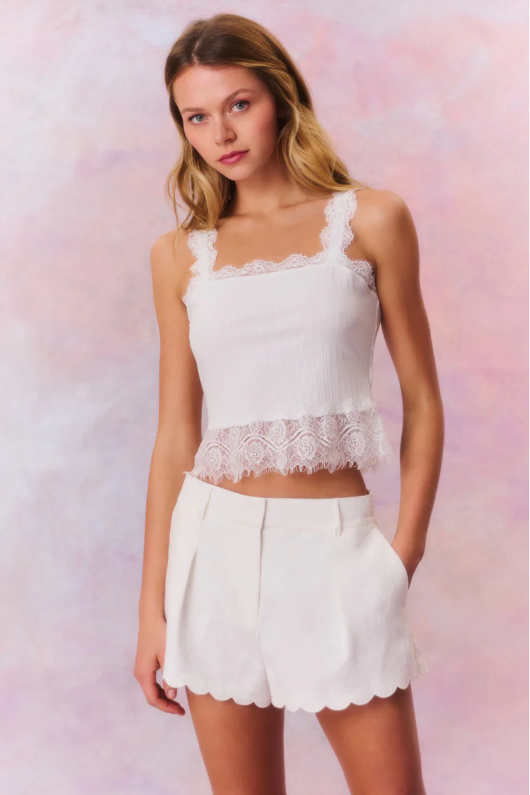 Lacette Linen Scallop Hem Shorts - Store Citys