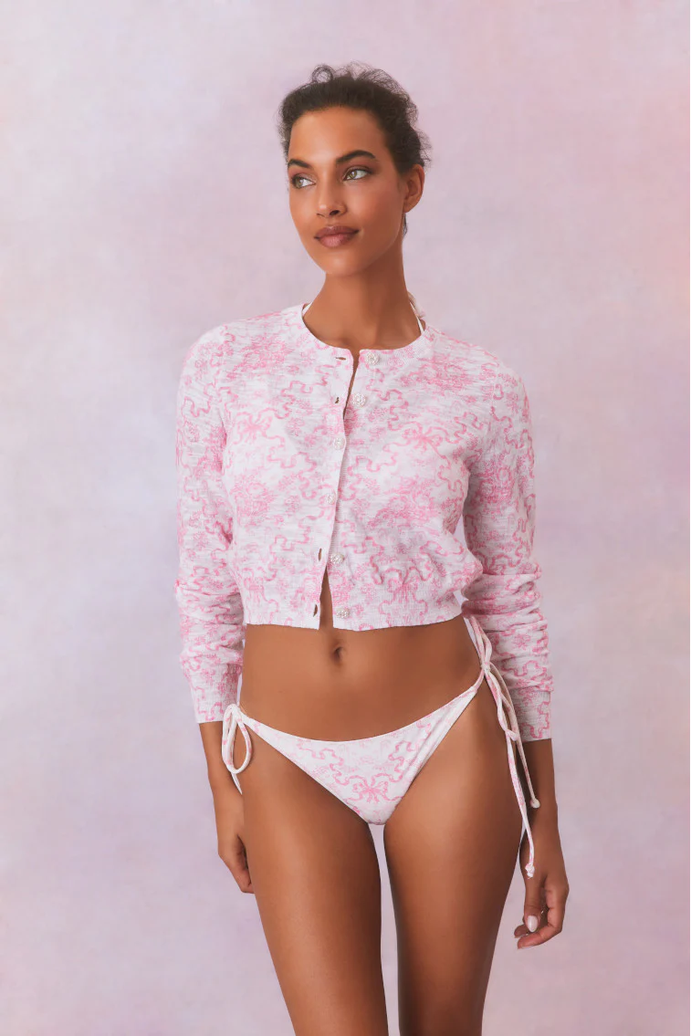 Pinky Bow Print Cardigan - Store Citys