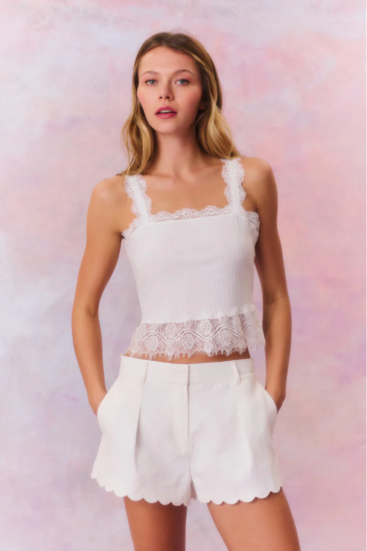 Lacette Linen Scallop Hem Shorts - Store Citys