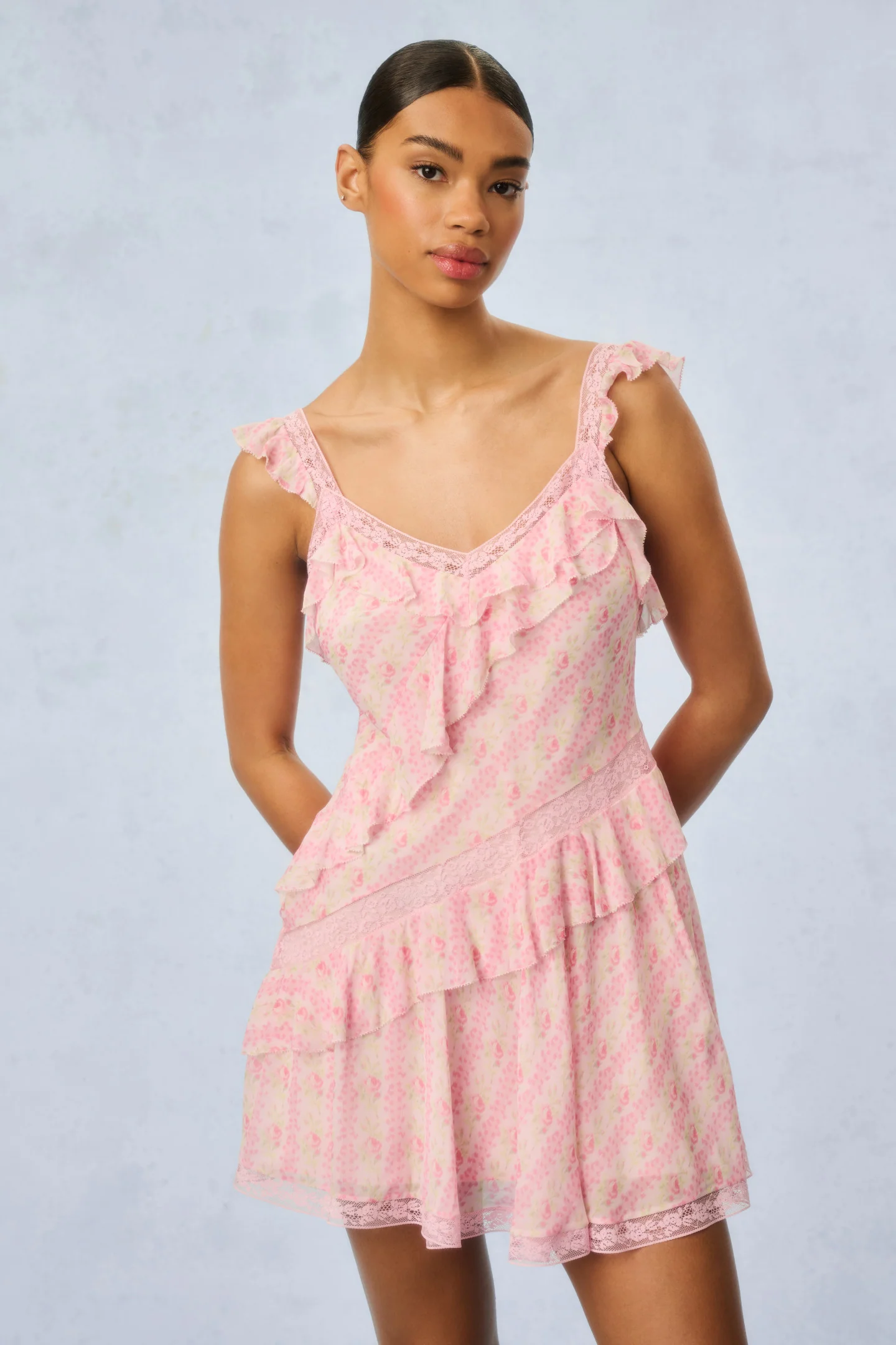 Serima Fragrance Print Mini Dress - STRAWBERRY MACAROON - Store Citys