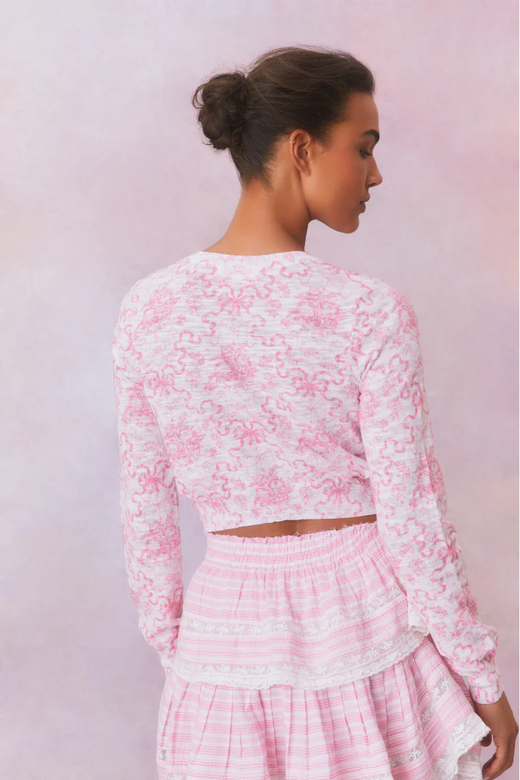 Pinky Bow Print Cardigan - Store Citys