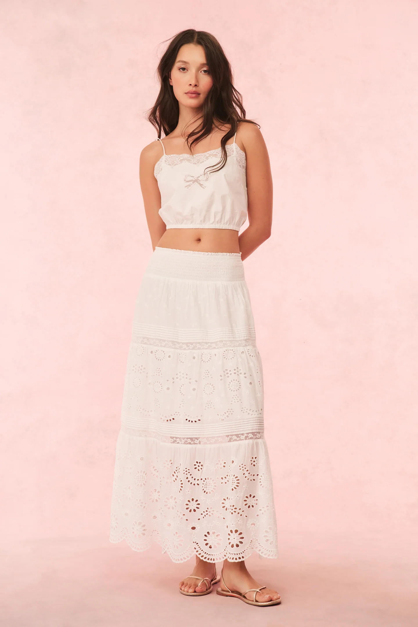 Miloti Eyelet Lace Maxi Skirt - Store Citys