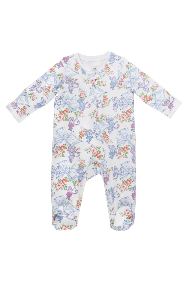 Roller Rabbit x LoveShackFancy Rosa Beaux Monkey Infant Zipper Footie - Store Citys