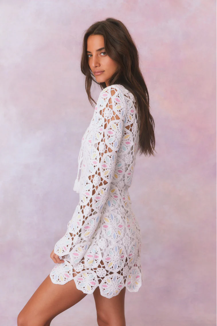 Poemes Multi Colored Crochet Mini Dress - Store Citys