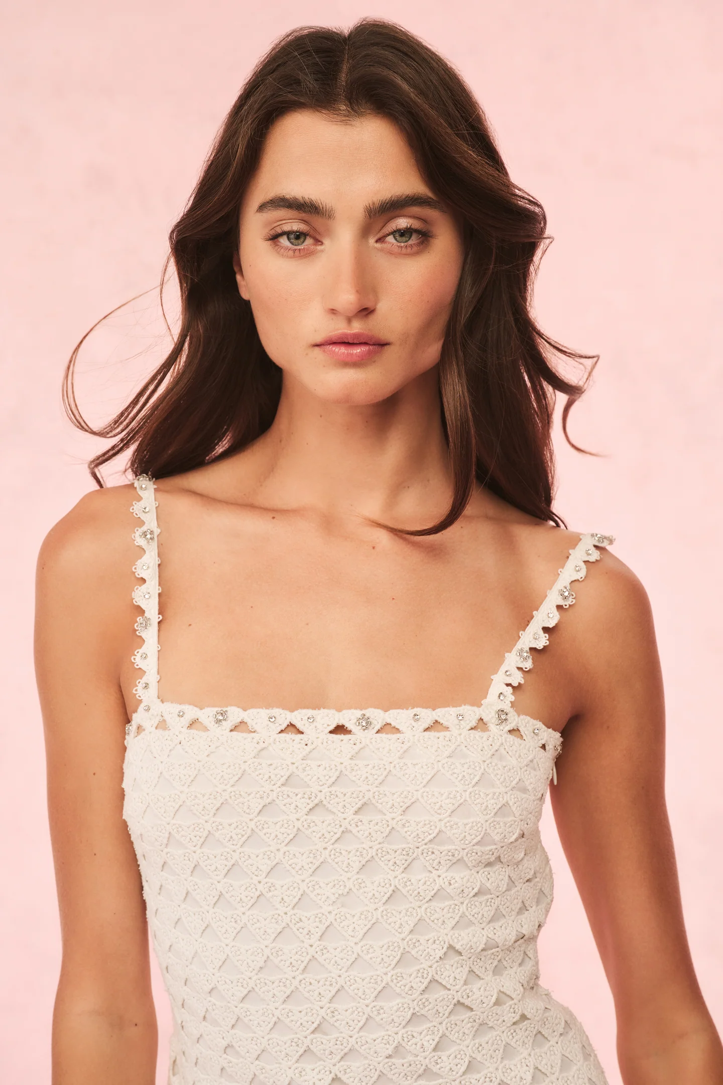 Camara Rhinestone Cotton Lace Mini Dress - Store Citys