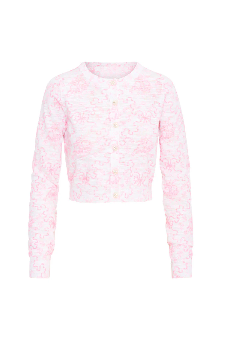 Pinky Bow Print Cardigan - Store Citys