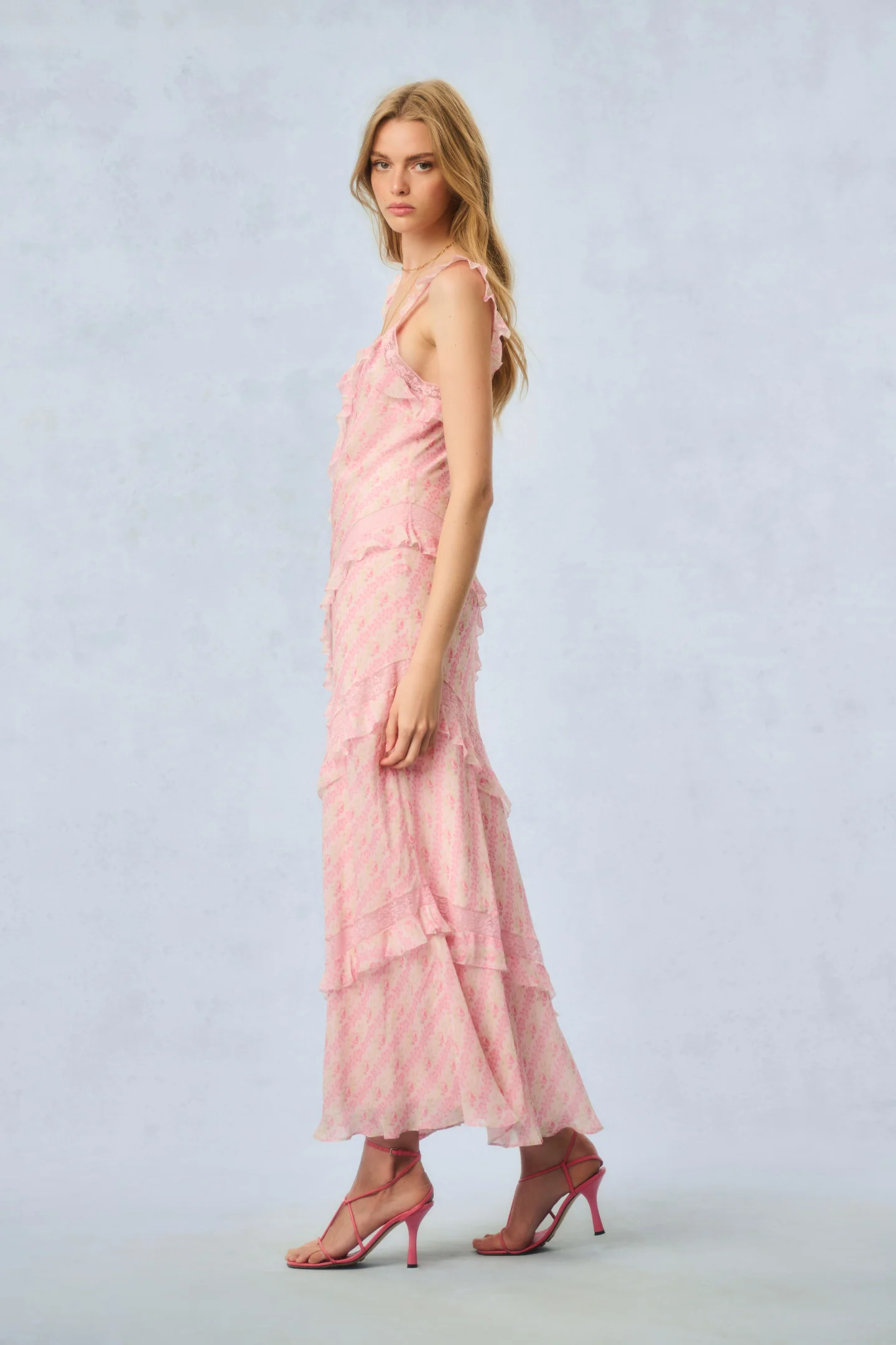 Radiance Fragrance Print Maxi Dress - STRAWBERRY MACAROON - Store Citys