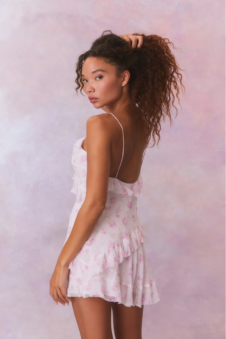 Lomina Fragrance Print Silk Mini Dress - Store Citys