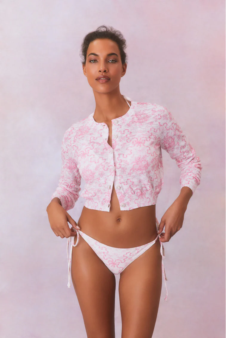 Pinky Bow Print Cardigan - Store Citys