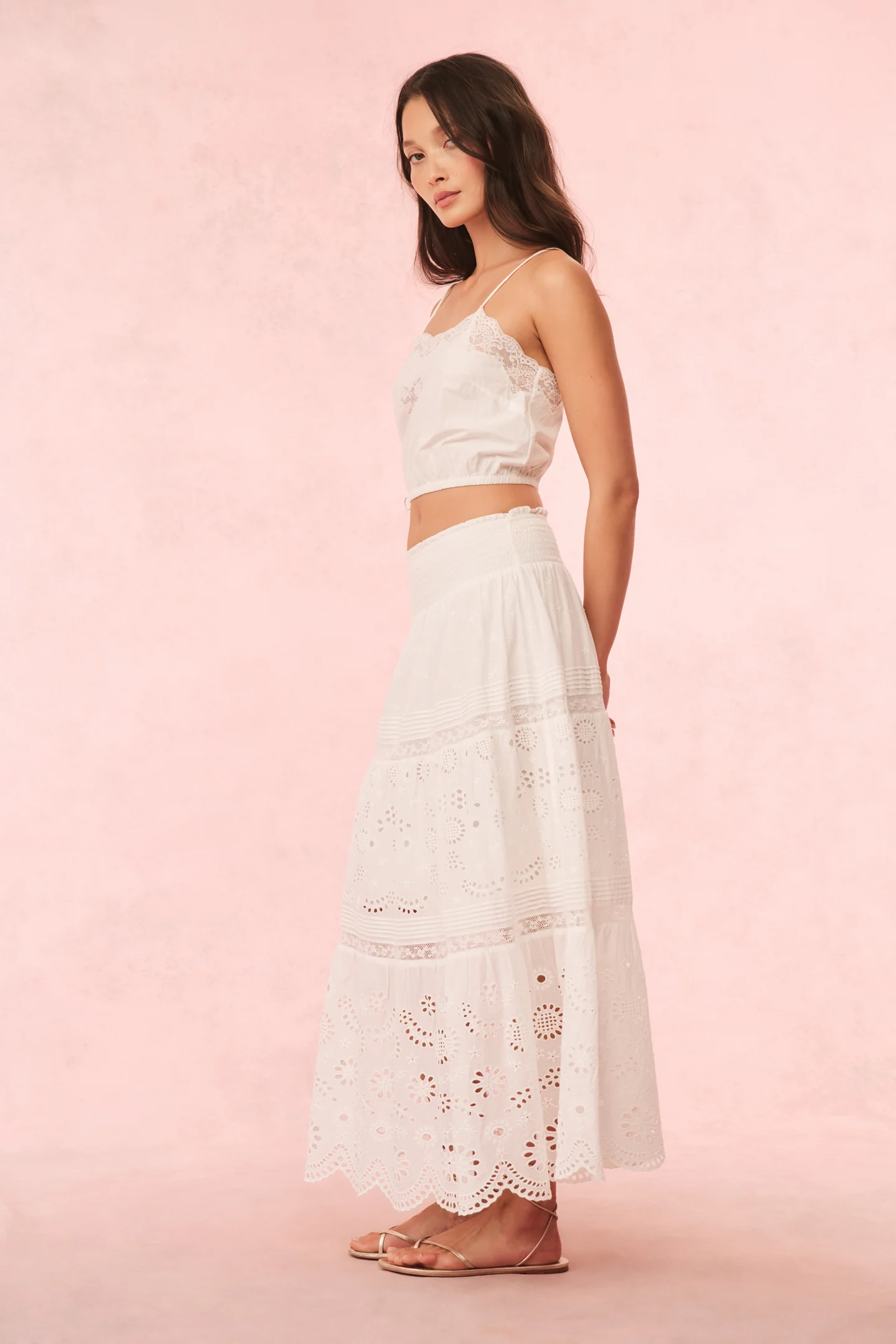 Miloti Eyelet Lace Maxi Skirt - Store Citys