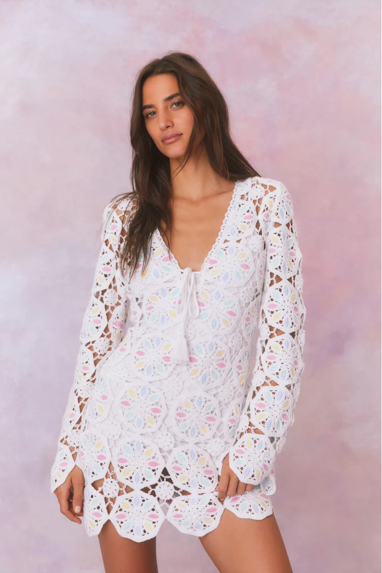 Poemes Multi Colored Crochet Mini Dress - Store Citys