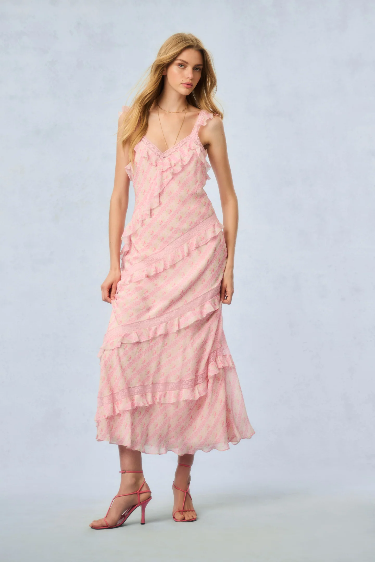 Radiance Fragrance Print Maxi Dress - STRAWBERRY MACAROON - Store Citys